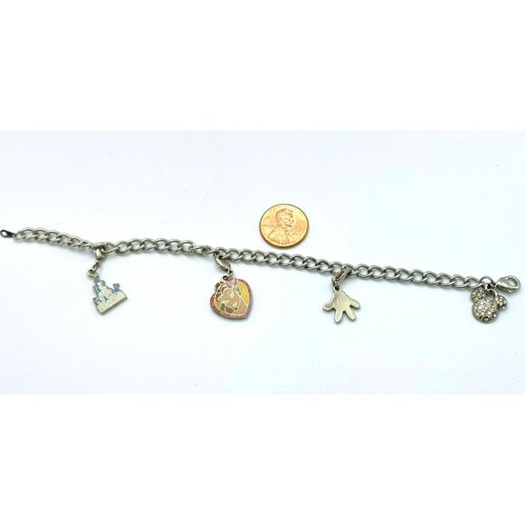 Walt Disney Charm Bracelet Silver Tone Clip Charms 7 3/4" Rhinestone Official - Picture 10 of 11